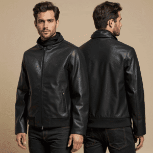 men's black faux leather jacket