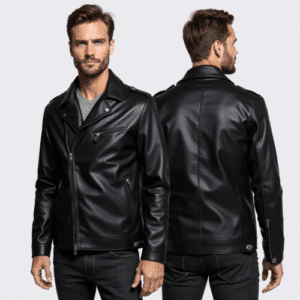 black leather biker jacket