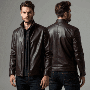 men's slim fit brown leather jacket
