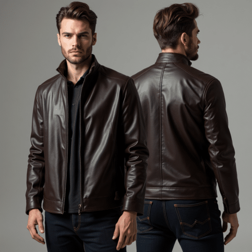 men's slim fit brown leather jacket by Eton Garment 1 men's slim fit brown leather jacket