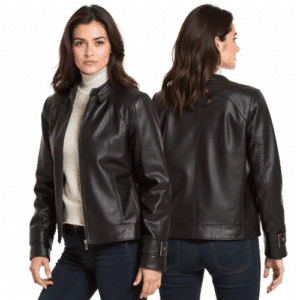 women's black faux leather jacket
