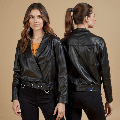 women's black cropped faux leather jacket by Eton Garment 1 women's black cropped faux leather jacket