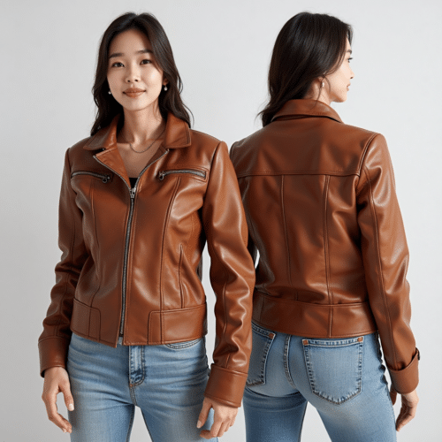 Women's brown cropped faux leather jacket