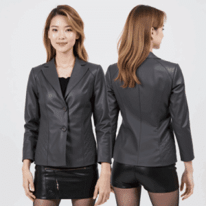 faux leather blazer and skirt set