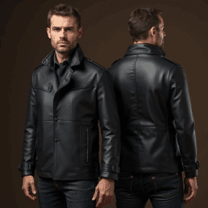 black leather jacket with zip pockets