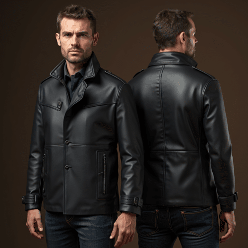 black leather jacket with zip pockets