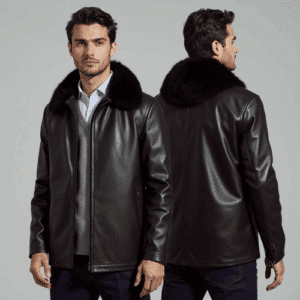 men's leather jacket with fur collar