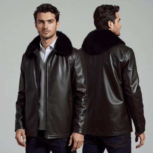 men's leather jacket with fur collar