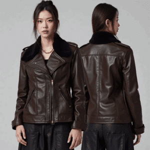 women's chocolate brown faux leather jacket