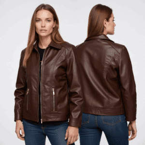 women's brown faux leather jacket