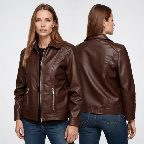 women's brown faux leather jacket