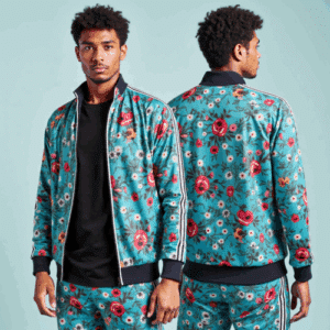 teal floral satin track suit