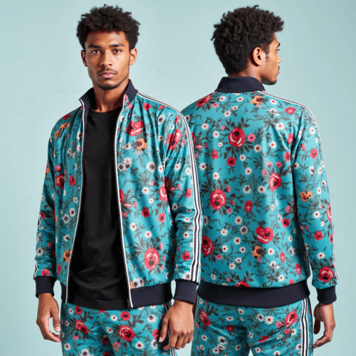 teal floral satin track suit