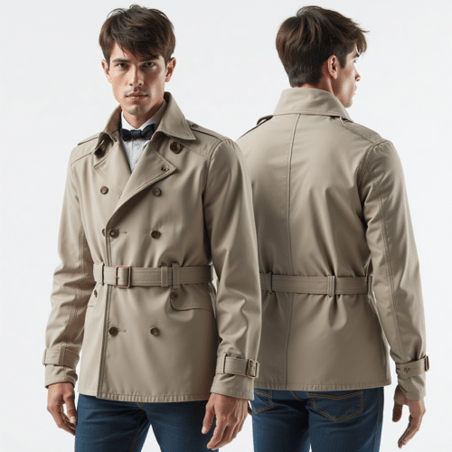 men's beige double-breasted trench coat