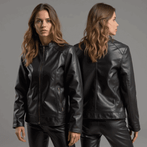 black leather jacket with stand collar