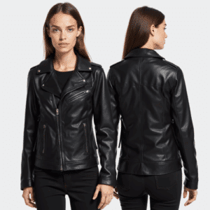 women's black faux leather biker jacket