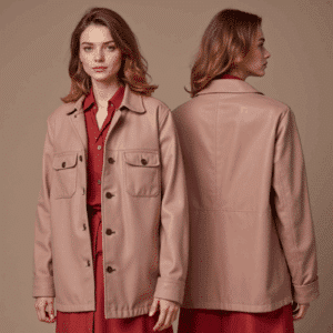 mauve leather-look shacket with pockets