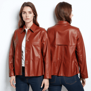 rust faux leather jacket for women