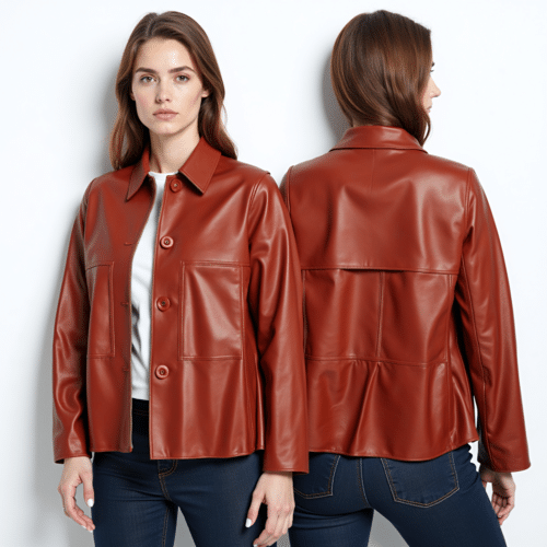 Rust Faux Leather Jacket for Women 1 rust faux leather jacket for women