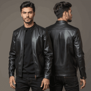 men's black faux leather jacket