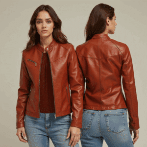 women's brown faux leather jacket