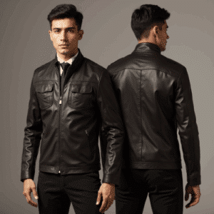 men's black leather jacket