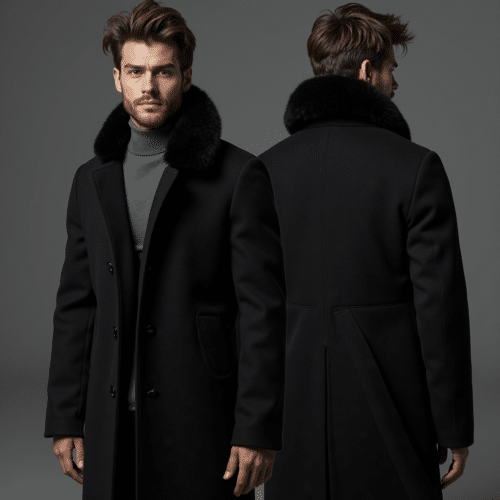 men's black fur collar overcoat