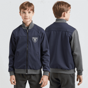 two-tone boys zip-up jacket with patch