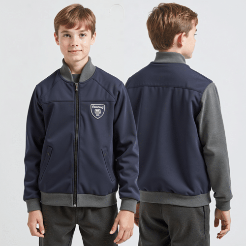 Two-Tone Boys Zip-Up Jacket with Patch 1 two-tone boys zip-up jacket with patch