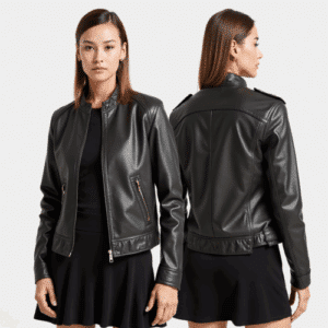 women's black faux leather jacket