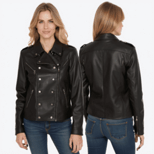women's black faux leather biker jacket