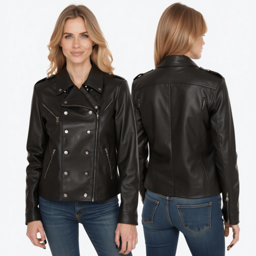 Women's Black Faux Leather Biker Jacket 1 women's black faux leather biker jacket