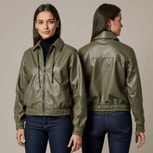 women olive green faux leather jacket
