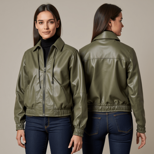 Women Olive Green Faux Leather Jacket 1 women olive green faux leather jacket