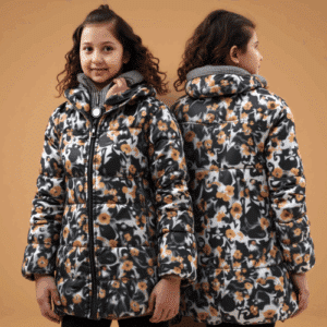 girls floral print padded winter jacket