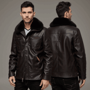 men's brown leather jacket fur collar