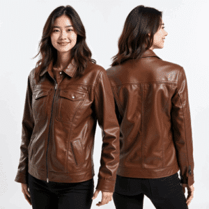women's brown faux leather jacket
