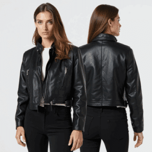 women's black faux leather jacket