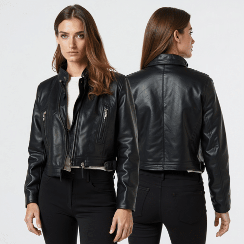 women's black faux leather jacket - Sleek Stand-Up Collar & Zipper Pockets 1 women's black faux leather jacket