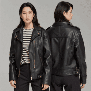 women's black leather biker jacket