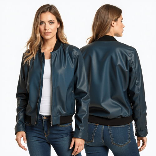 Teal Faux Leather Bomber Jacket 1 teal faux leather bomber jacket