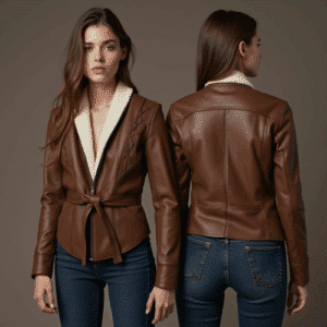 brown faux leather jacket with shearling