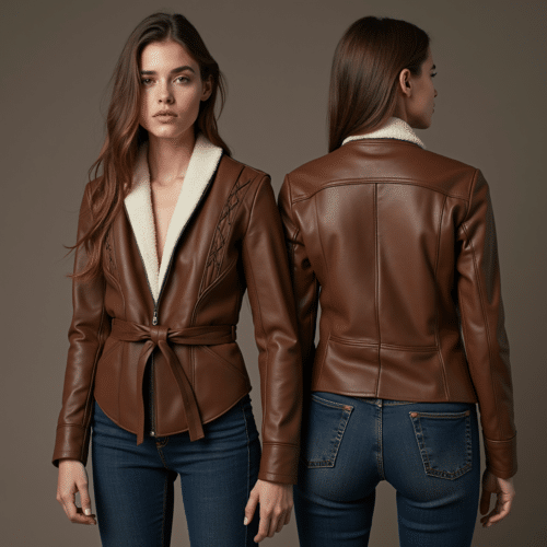 Brown Faux Leather Jacket with Shearling 1 brown faux leather jacket with shearling
