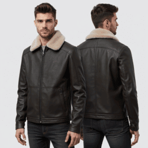 men's leather jacket with shearling collar