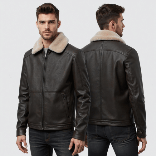 Men's Leather Jacket with Shearling Collar 1 men's leather jacket with shearling collar