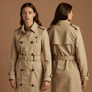 beige double-breasted trench coat