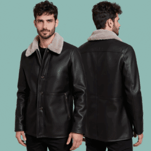 men's black leather jacket with shearling