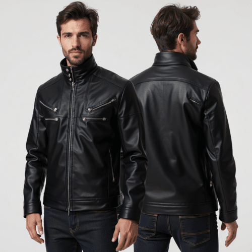 Men's Black Faux Leather Jacket 1 Men's Black Faux Leather Jacket