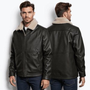 leather bomber jacket with shearling collar