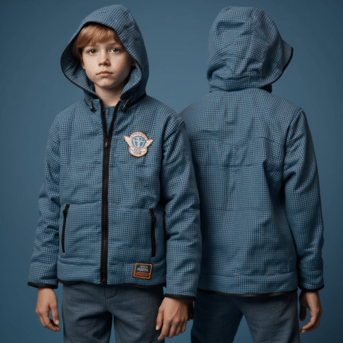 Children's Blue Checkered Winter Jacket 1 children's blue checkered winter jacket